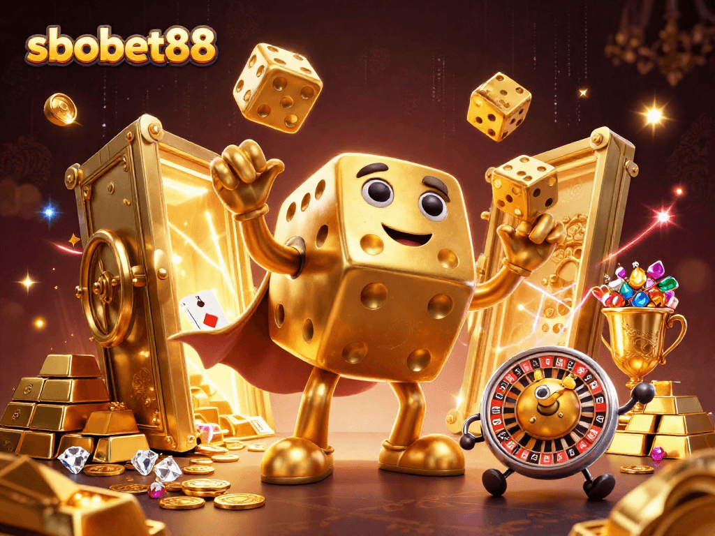 Experience sbobet88 thrilling wins with our vibrant 3D illustration featuring dynamic gambling elements.