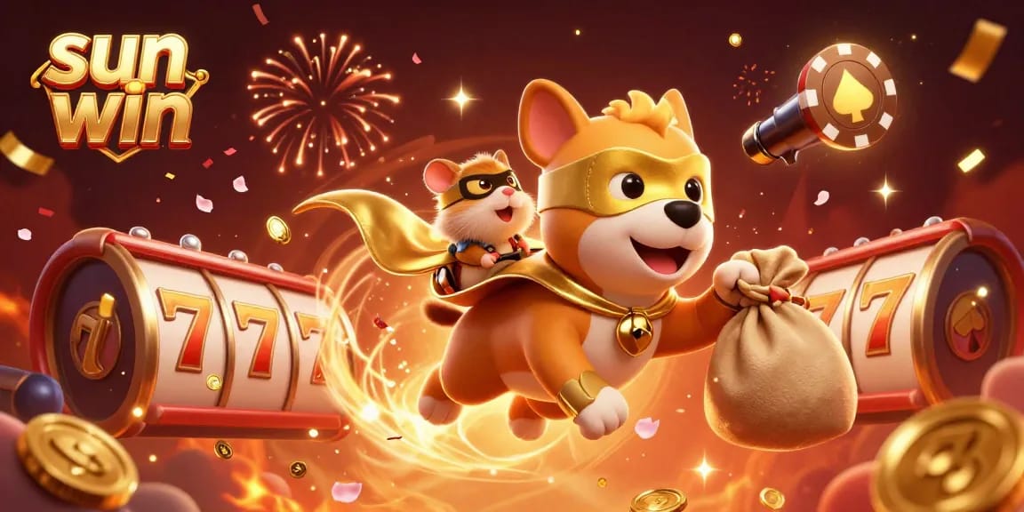 Experience exciting gameplay at sun win with a dynamic 3D illustration showcasing colorful slot reels and vibrant characters.