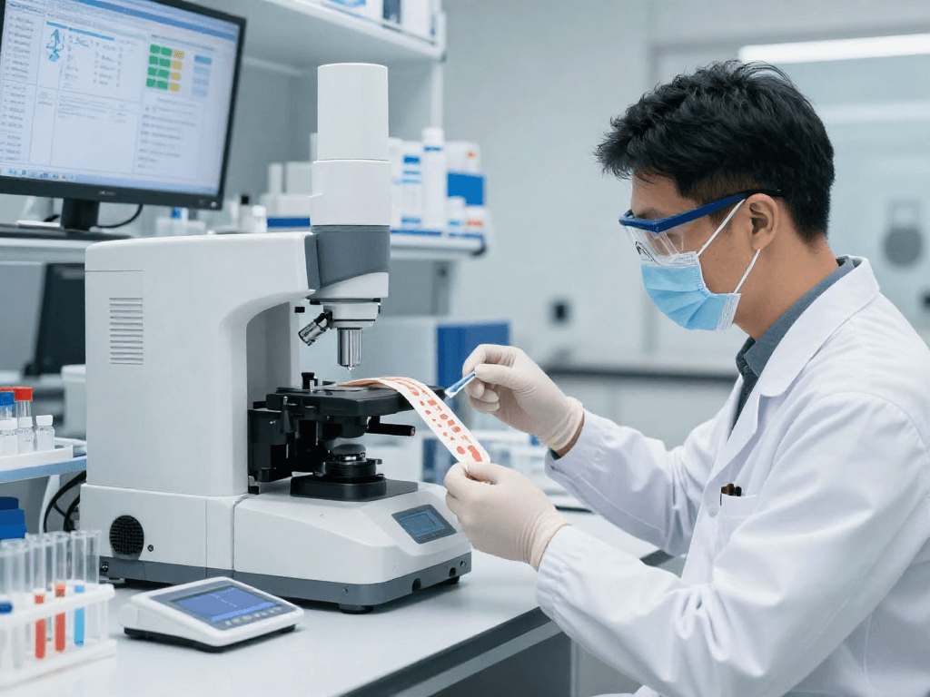NAD+ Benefits showcased in a modern lab with buccal strip formulations and high-tech equipment, emphasizing innovation.