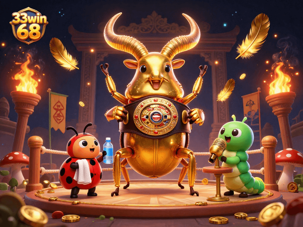 Engage in thrilling bets with 33win 68 while a golden beetle competes in a lively atmosphere.