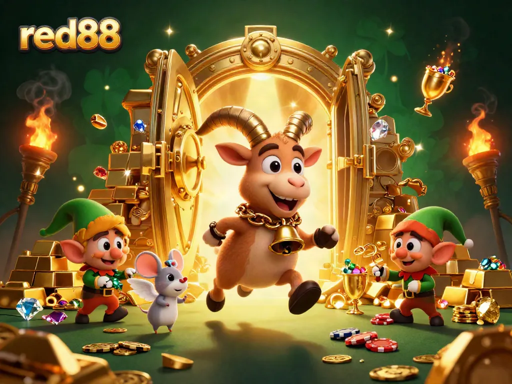 Experience exciting games at red88 casino with a whimsical holiday-horror theme featuring Krampus and playful characters.