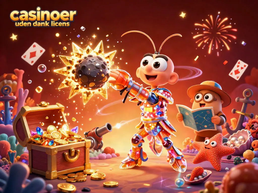Engaging scene of casinoer uden dansk licens featuring a vibrant galactic samurai shrimp and starfish.