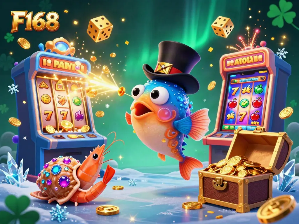 Experience the thrill of F168 as the anglerfish lures in golden coins in a lively 3D casino scene.