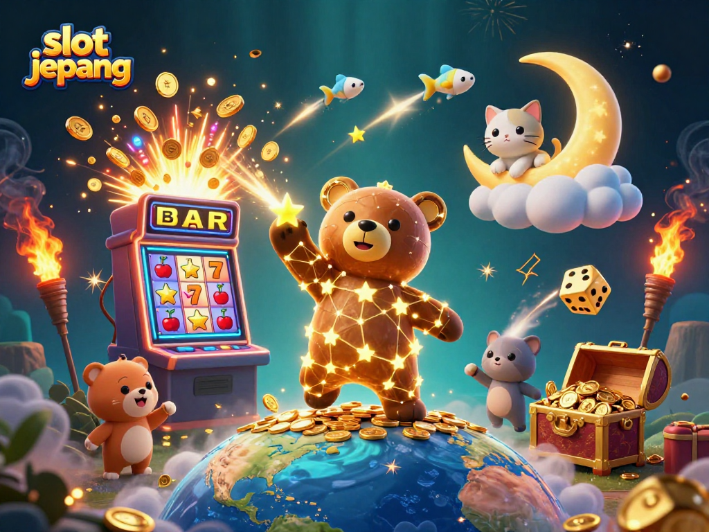 Spin and win with slot jepang in this vibrant 3D casino illustration featuring exciting game elements.