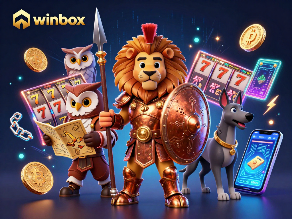 Experience thrilling gaming action at winbox with vibrant slot elements and engaging characters in a dynamic casino scene.