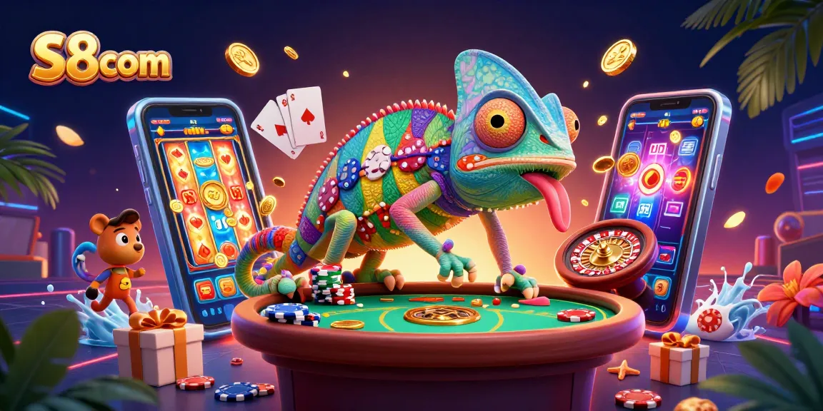 Engage in winning strategies at S8com with colorful slot games, poker elements, and a vibrant casino atmosphere.