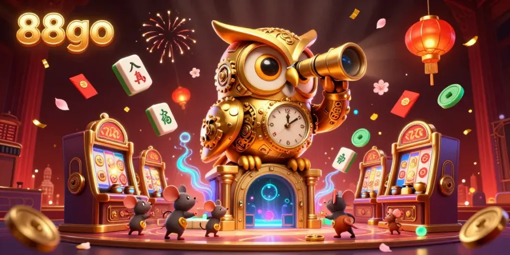 Experience the vibrant excitement of 88go casino with a clockwork owl and dynamic game elements.