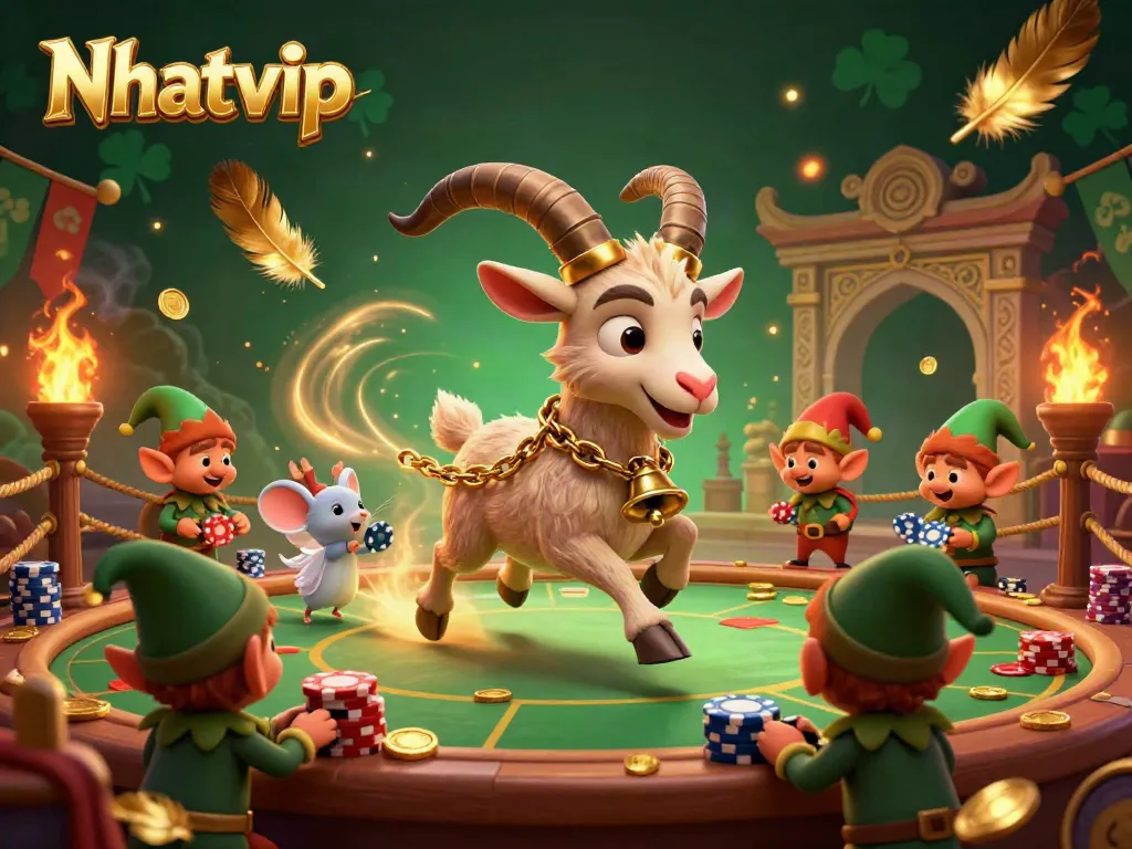 Nhatvip brings thrilling casino action with a festive Krampus casino scene featuring playful characters.