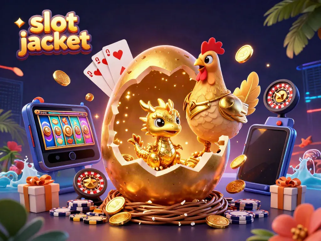 Engaging scene of a golden dragon emerging from a nest of poker chips, celebrating the slot jackpot
