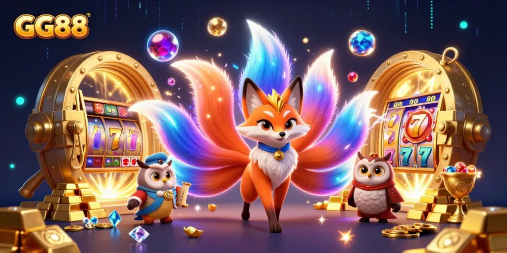 Engage in exciting gaming experiences with GG88's vibrant illustration showcasing animated casino elements.