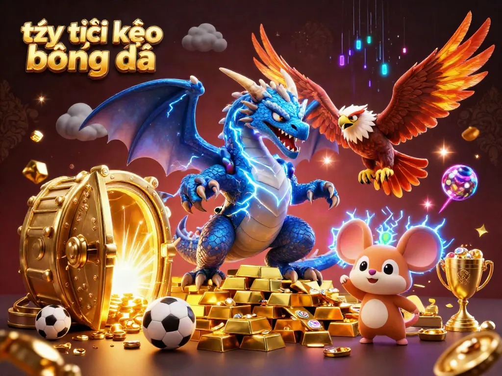 Bet on tỷ lệ kèo bóng đá with excitement and dynamic sports betting elements in a rich, colorful scene.