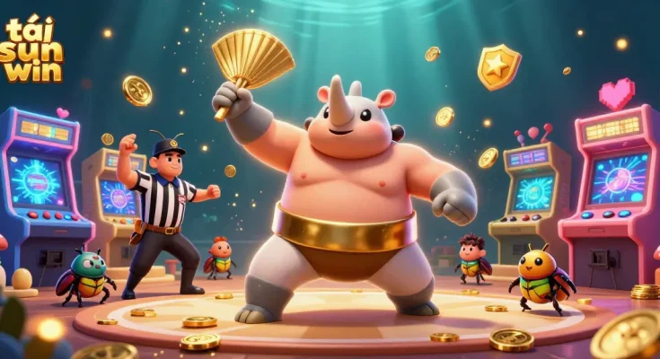 Experience the excitement of tải sun win with a lively casino-themed 3D illustration featuring vibrant characters and game elements.