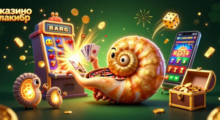 Experience the excitement of казино лакибир with vibrant casino games, golden treasures, and animated characters in a dynamic illustration.