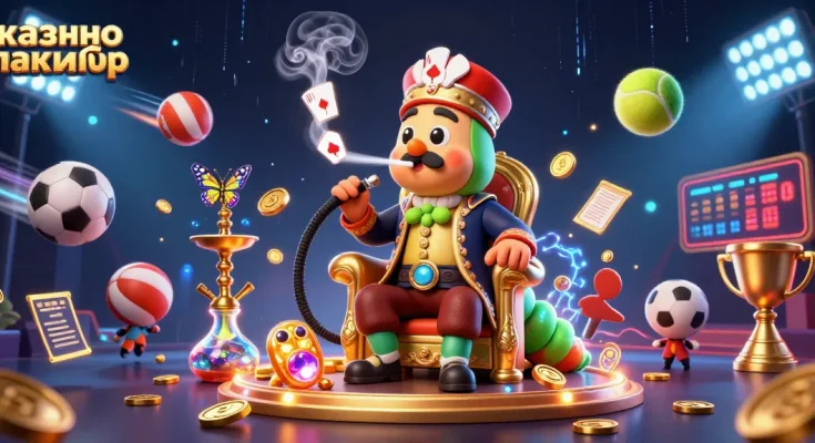 Engage with казино лакибир through an enchanting 3D illustration of a caterpillar hookah-master surrounded by dynamic sports betting elements.